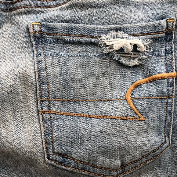 American Eagle Womens Jeans Size 2 Slim Straight Jeggings Distressed Blue Denim - Picture 12 of 15